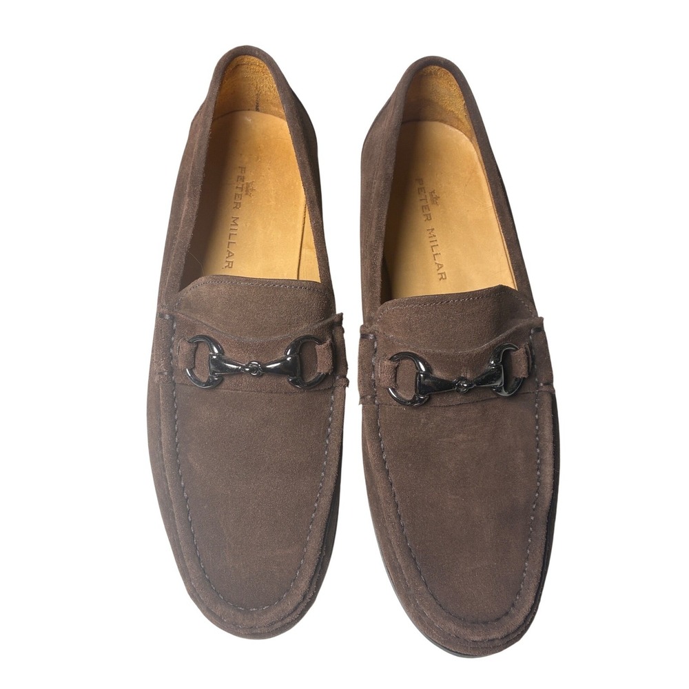 Peter Millar Suede Horsebit Loafers Gunmetal Brown Driving Shoes Size 9.5